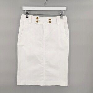 Lauren Ralph Lauren Skirt Womens White 2 Pencil Back Slit‎ Golden Tone Buttons